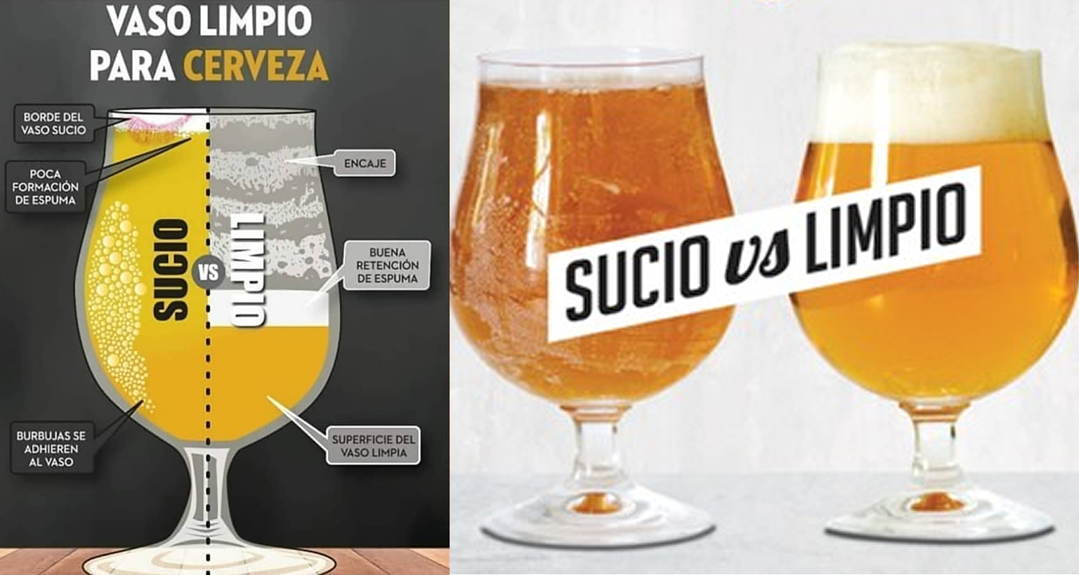 Vaso Copa sucio vs limpio cerveza santa